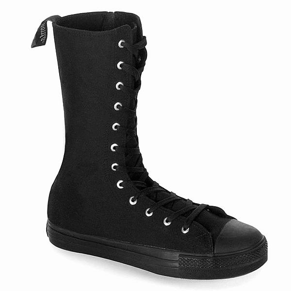 Demonia Deviant-201 Black Canvas Schuhe Herren D518-297 Gothic Hohe Sneakers Schwarz Deutschland SALE